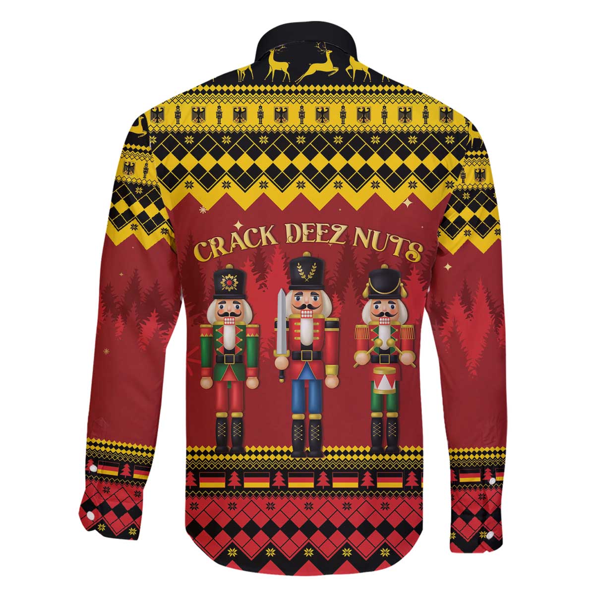 Germany Nussknacker Christmas Family Matching Off The Shoulder Long Sleeve Dress and Hawaiian Shirt Crack Deez Nuts - Wonder Print Shop