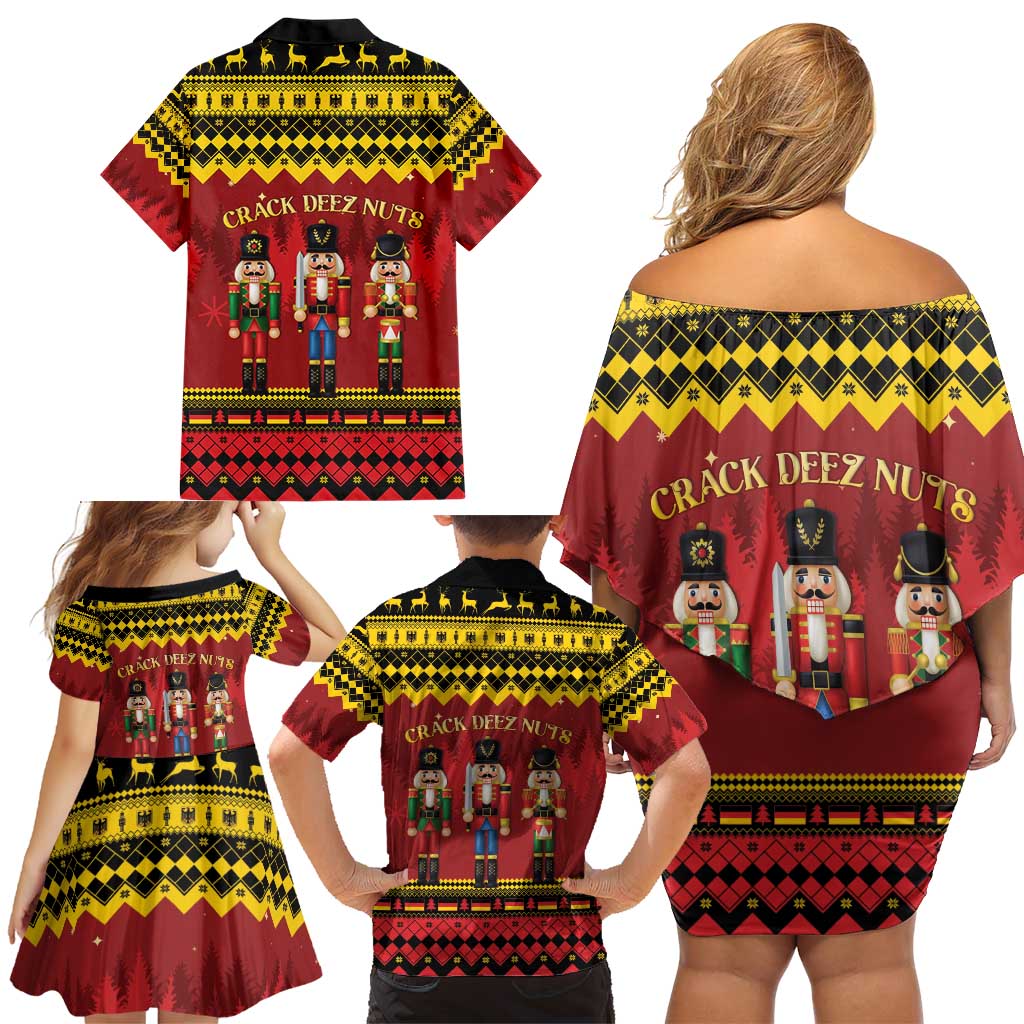 Germany Nussknacker Christmas Family Matching Off Shoulder Short Dress and Hawaiian Shirt Crack Deez Nuts - Wonder Print Shop