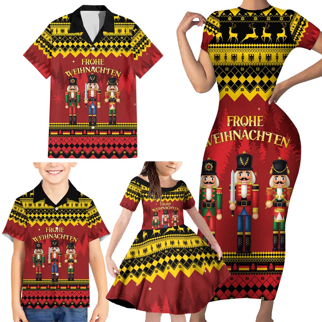 Germany Nussknacker Christmas Family Matching Short Sleeve Bodycon Dress and Hawaiian Shirt Crack Deez Nuts - Wonder Print Shop