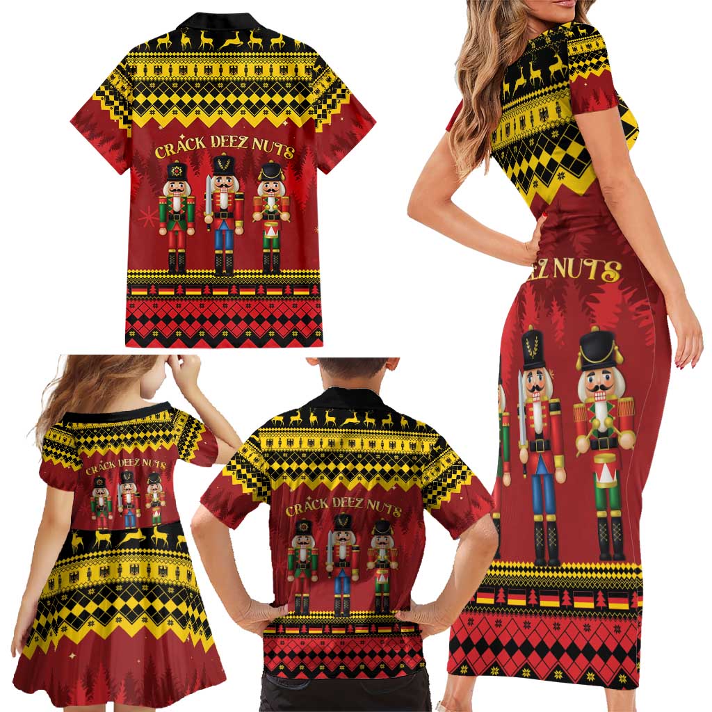 Germany Nussknacker Christmas Family Matching Short Sleeve Bodycon Dress and Hawaiian Shirt Crack Deez Nuts - Wonder Print Shop