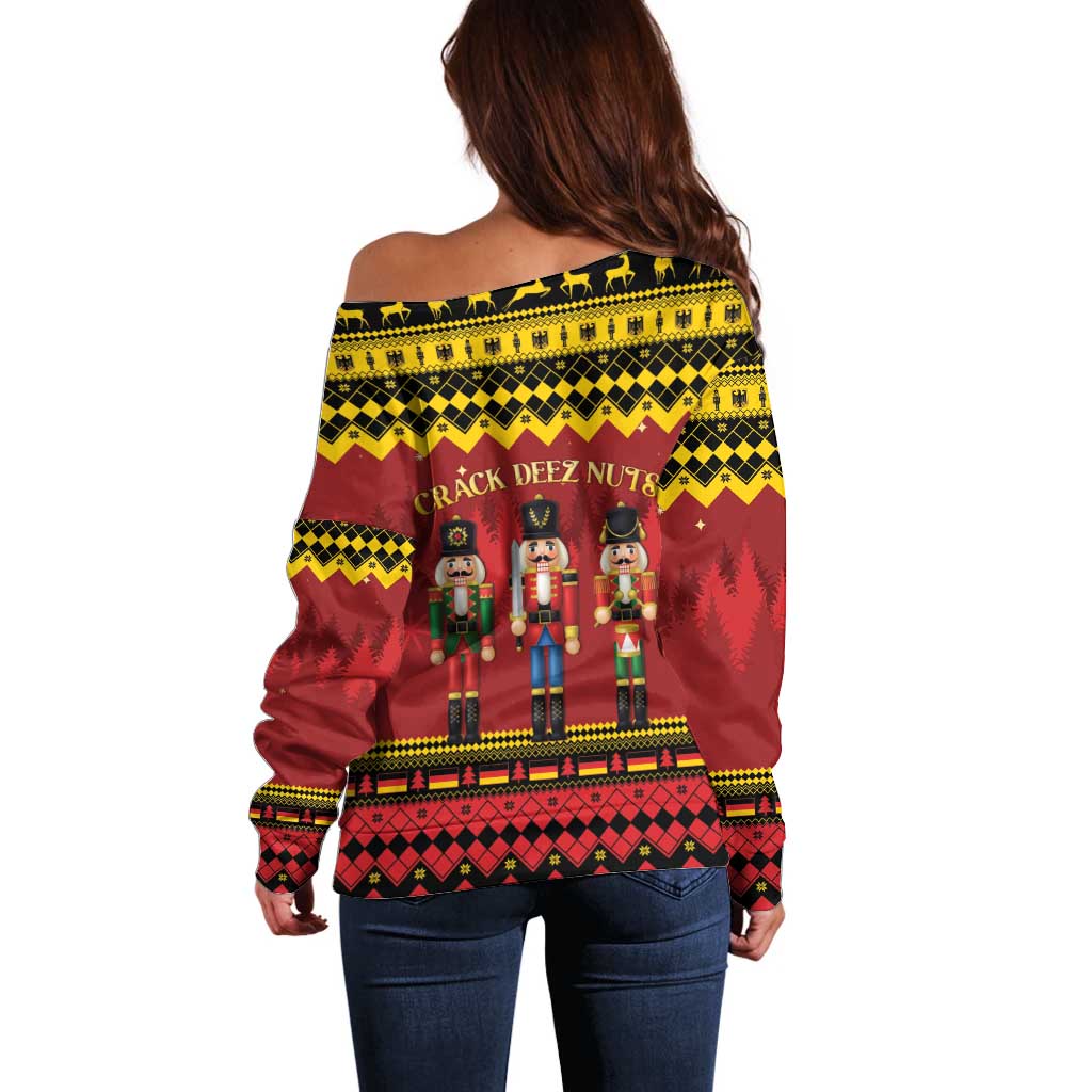 Germany Nussknacker Christmas Off Shoulder Sweater Crack Deez Nuts - Wonder Print Shop