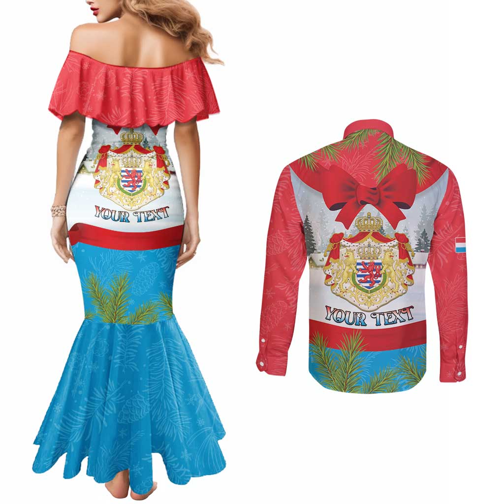 Personalised Luxembourg Christmas Couples Matching Mermaid Dress and Long Sleeve Button Shirt Schei Chreschtdeeg 2025 - Wonder Print Shop