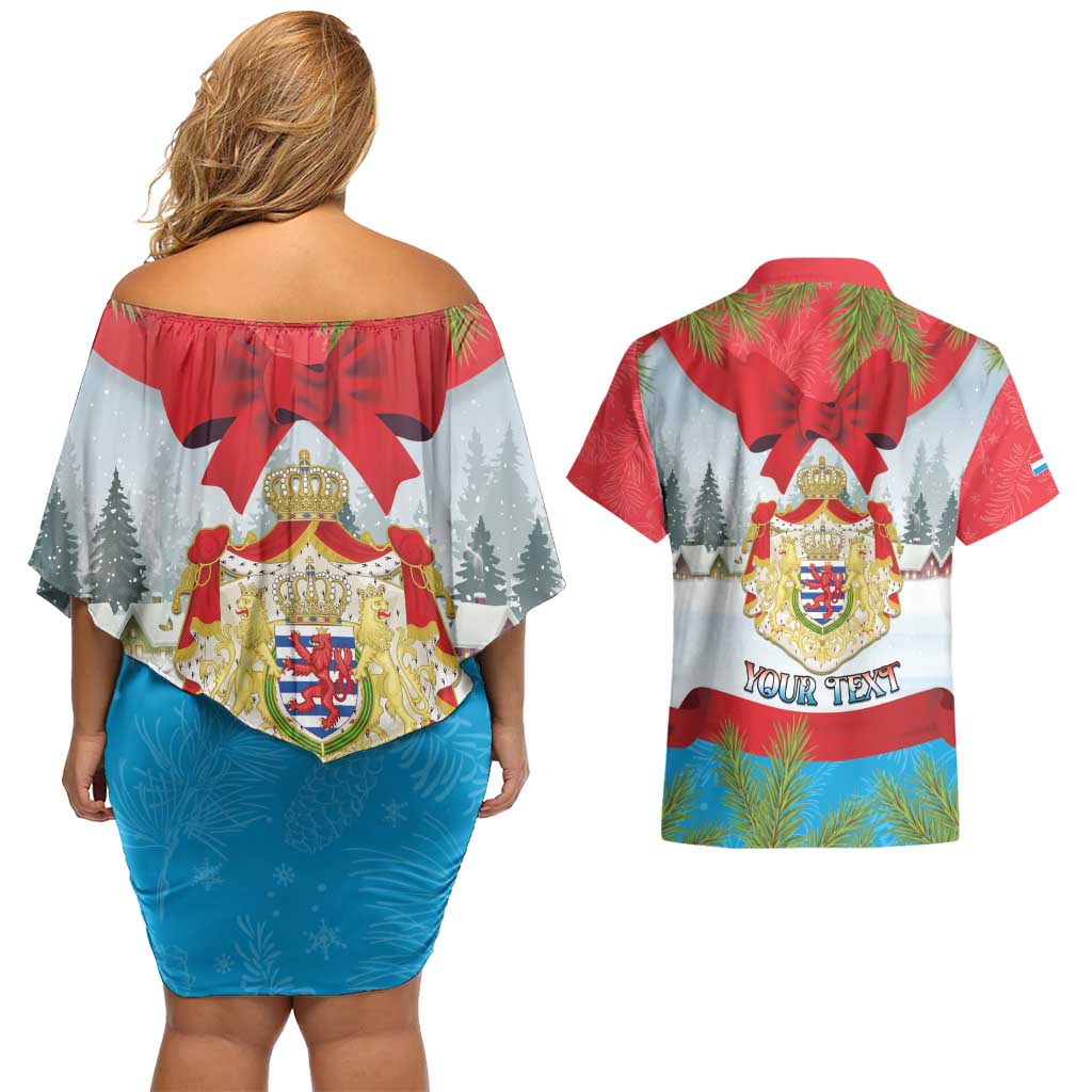 Personalised Luxembourg Christmas Couples Matching Off Shoulder Short Dress and Hawaiian Shirt Schei Chreschtdeeg 2025 - Wonder Print Shop