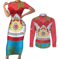 Personalised Luxembourg Christmas Couples Matching Short Sleeve Bodycon Dress and Long Sleeve Button Shirt Schei Chreschtdeeg 2025 - Wonder Print Shop