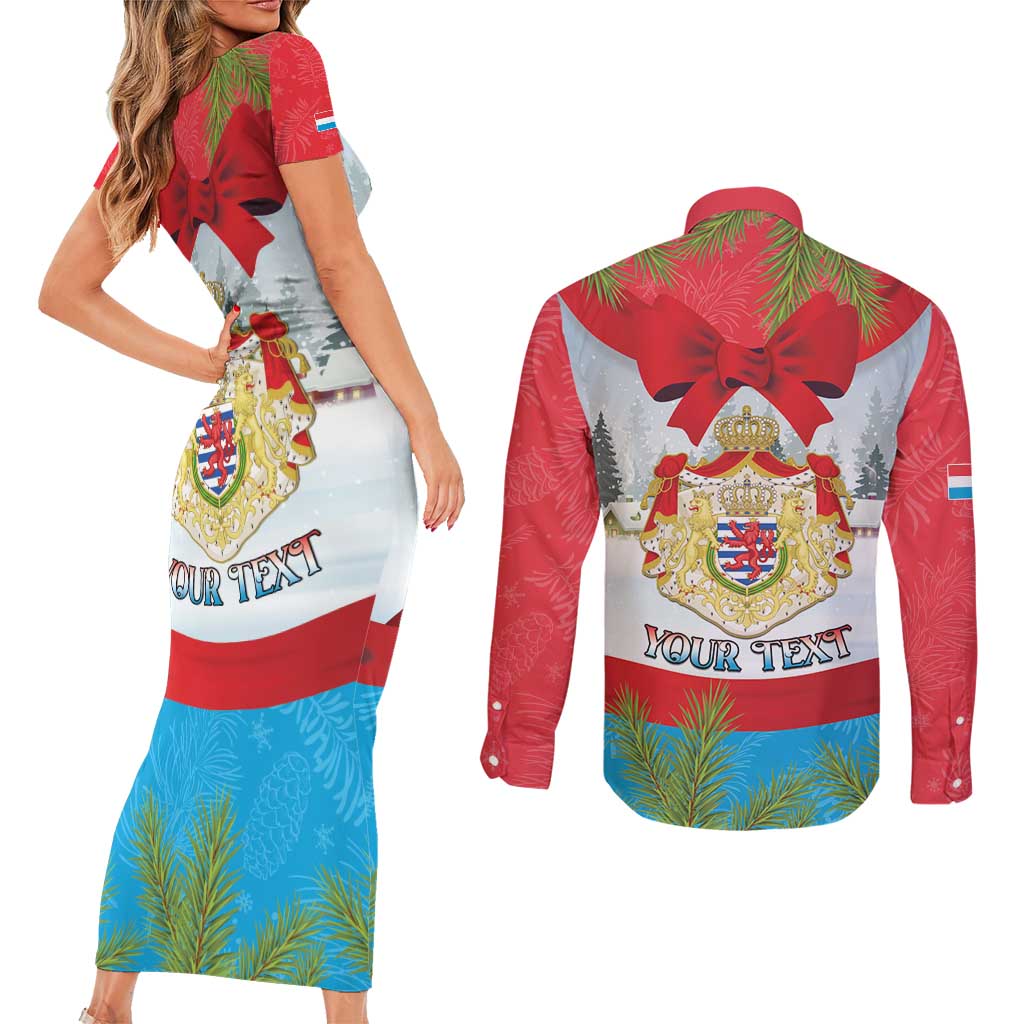 Personalised Luxembourg Christmas Couples Matching Short Sleeve Bodycon Dress and Long Sleeve Button Shirt Schei Chreschtdeeg 2025 - Wonder Print Shop