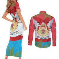 Personalised Luxembourg Christmas Couples Matching Short Sleeve Bodycon Dress and Long Sleeve Button Shirt Schei Chreschtdeeg 2025 - Wonder Print Shop