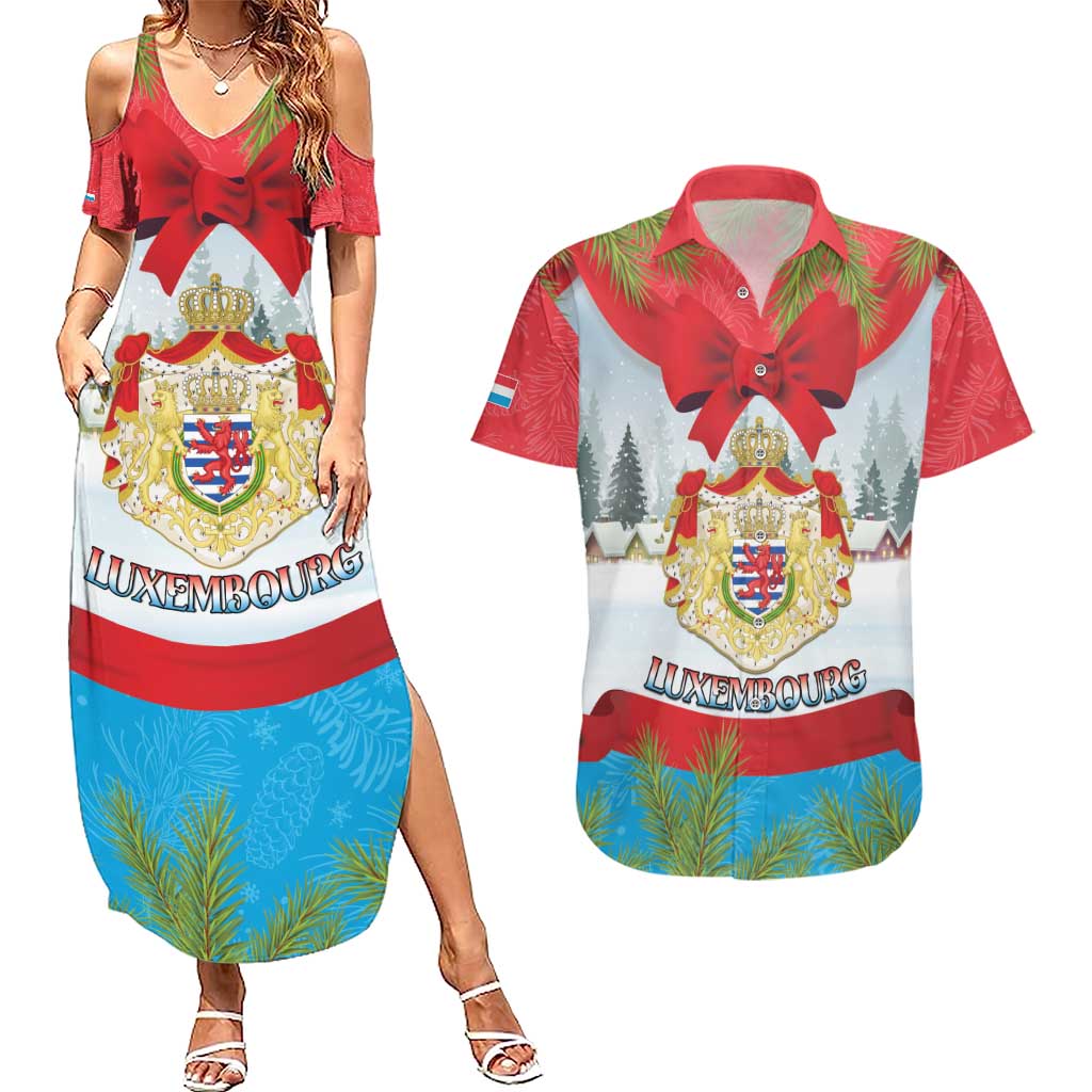 Personalised Luxembourg Christmas Couples Matching Summer Maxi Dress and Hawaiian Shirt Schei Chreschtdeeg 2025 - Wonder Print Shop