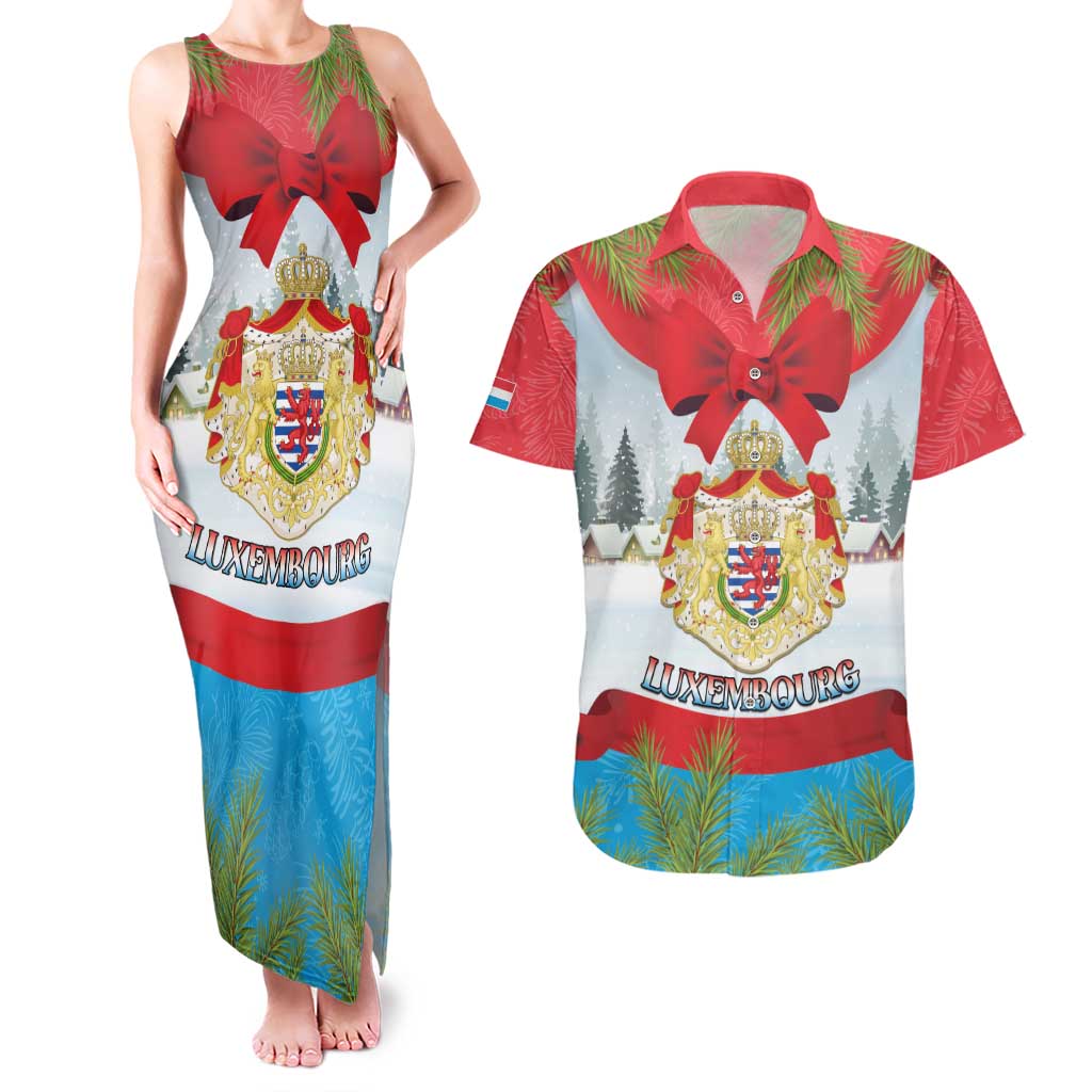 Personalised Luxembourg Christmas Couples Matching Tank Maxi Dress and Hawaiian Shirt Schei Chreschtdeeg 2025 - Wonder Print Shop