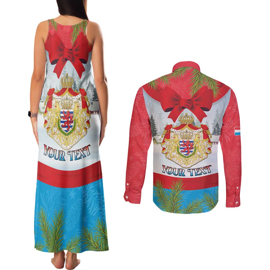 Personalised Luxembourg Christmas Couples Matching Tank Maxi Dress and Long Sleeve Button Shirt Schei Chreschtdeeg 2025 - Wonder Print Shop