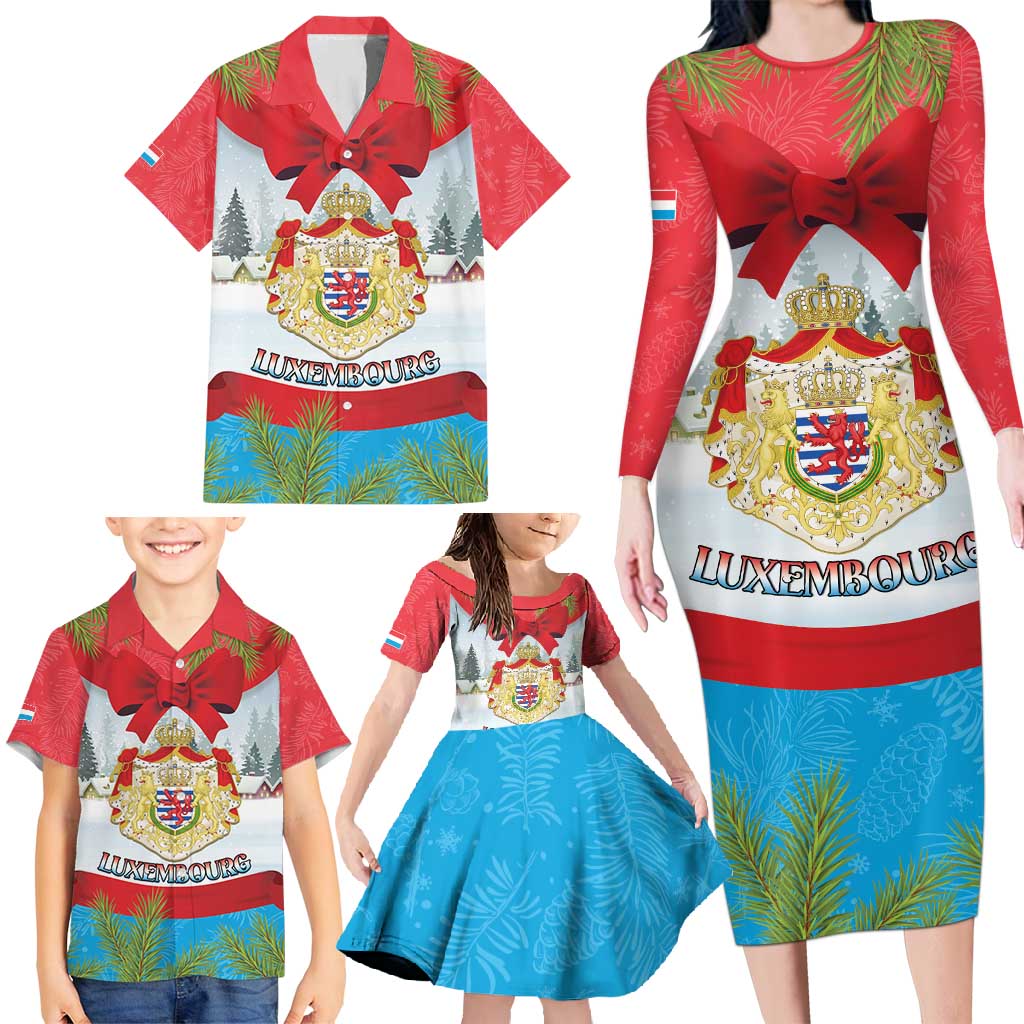 Personalised Luxembourg Christmas Family Matching Long Sleeve Bodycon Dress and Hawaiian Shirt Schei Chreschtdeeg 2025 - Wonder Print Shop