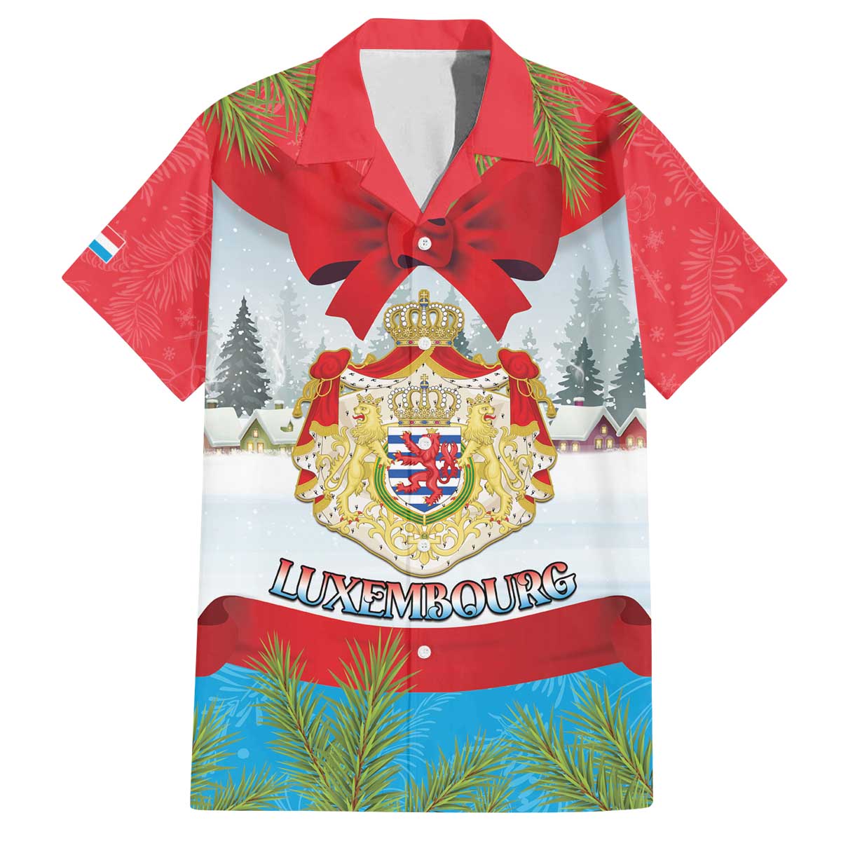 Personalised Luxembourg Christmas Family Matching Off The Shoulder Long Sleeve Dress and Hawaiian Shirt Schei Chreschtdeeg 2025 - Wonder Print Shop