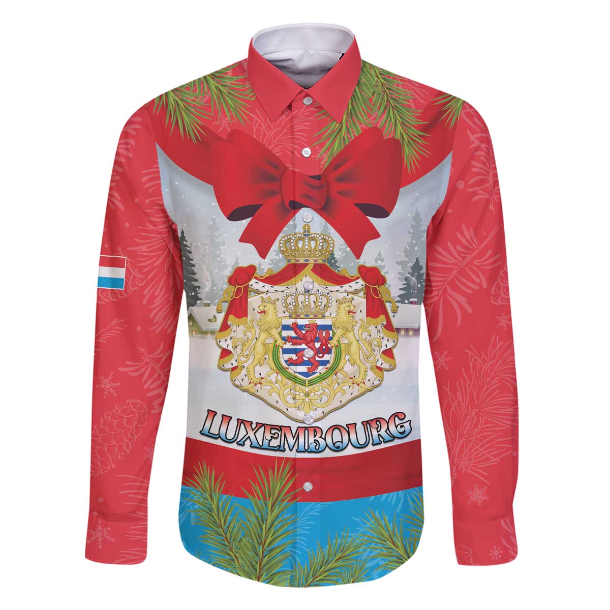 Personalised Luxembourg Christmas Family Matching Off The Shoulder Long Sleeve Dress and Hawaiian Shirt Schei Chreschtdeeg 2025 - Wonder Print Shop