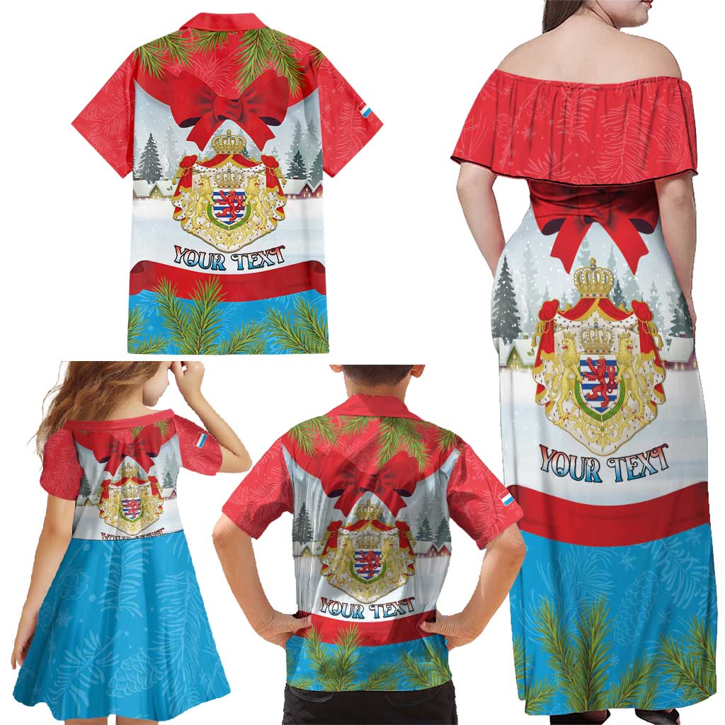 Personalised Luxembourg Christmas Family Matching Off Shoulder Maxi Dress and Hawaiian Shirt Schei Chreschtdeeg 2025 - Wonder Print Shop