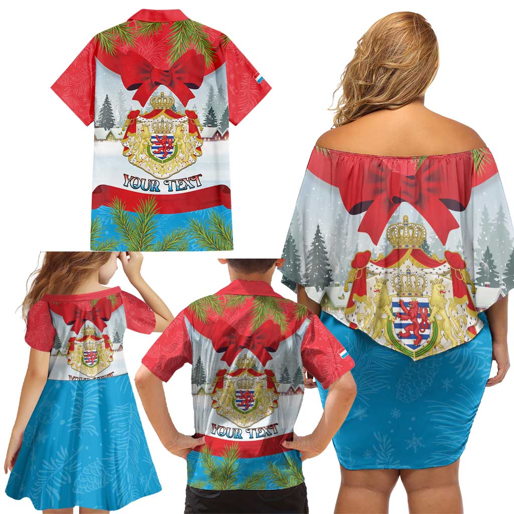 Personalised Luxembourg Christmas Family Matching Off Shoulder Short Dress and Hawaiian Shirt Schei Chreschtdeeg 2025 - Wonder Print Shop