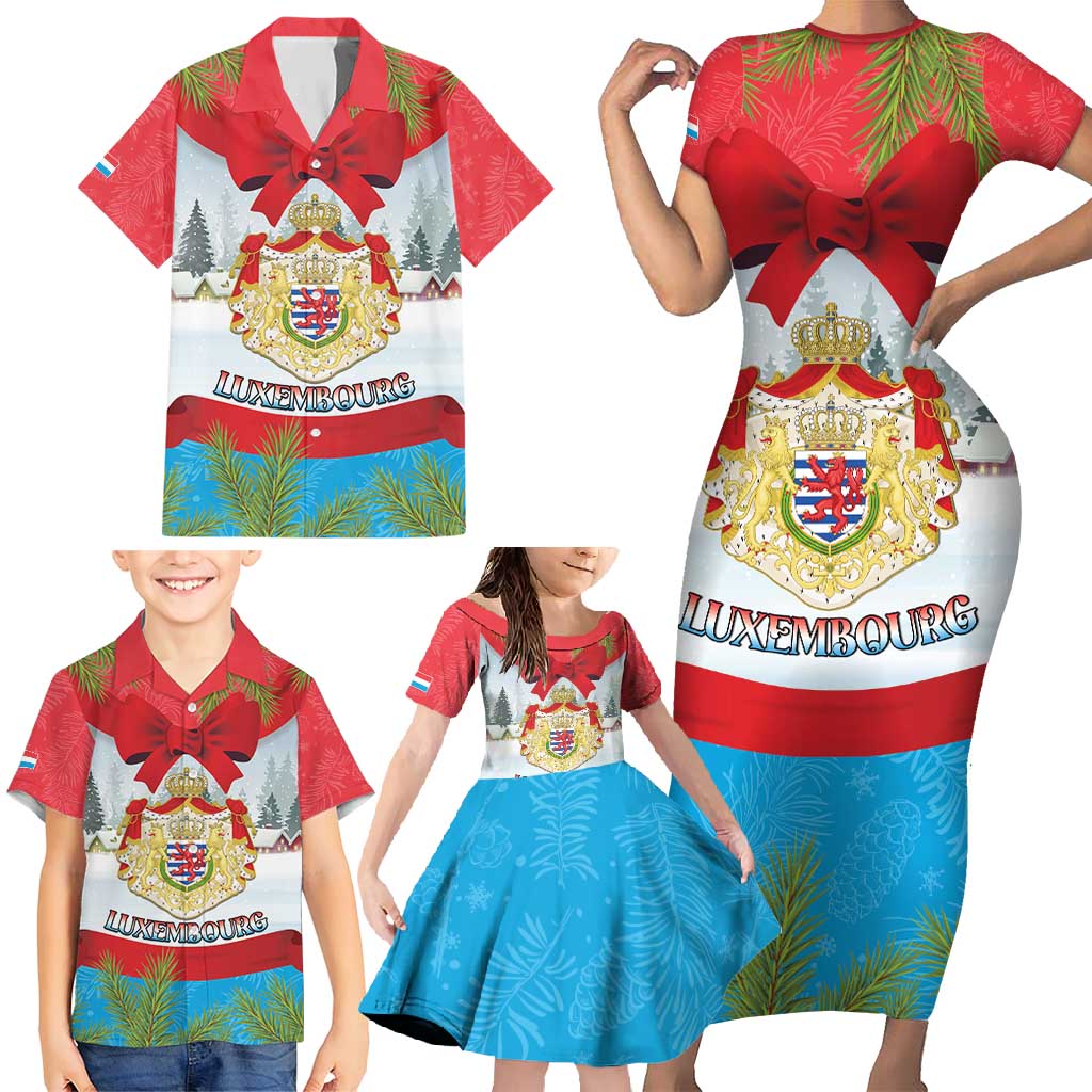 Personalised Luxembourg Christmas Family Matching Short Sleeve Bodycon Dress and Hawaiian Shirt Schei Chreschtdeeg 2025 - Wonder Print Shop