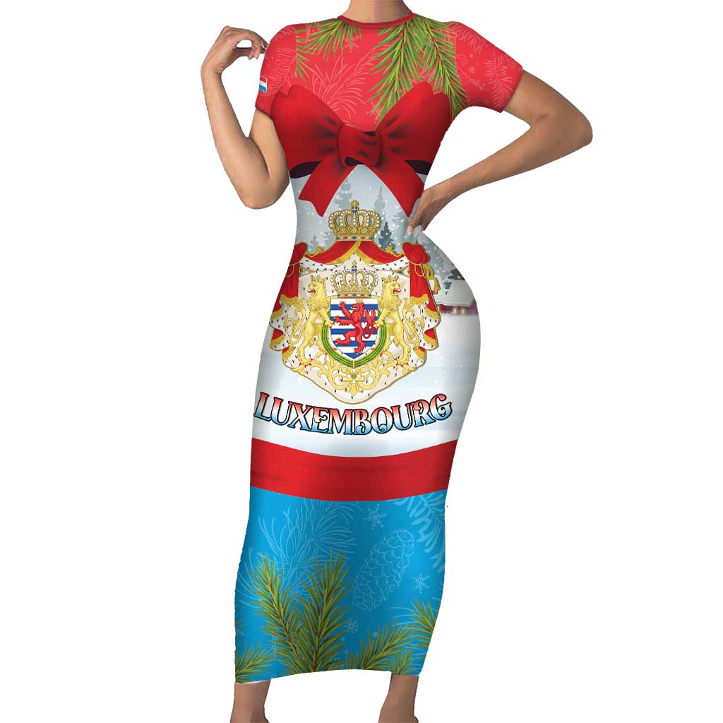 Personalised Luxembourg Christmas Family Matching Short Sleeve Bodycon Dress and Hawaiian Shirt Schei Chreschtdeeg 2025 - Wonder Print Shop