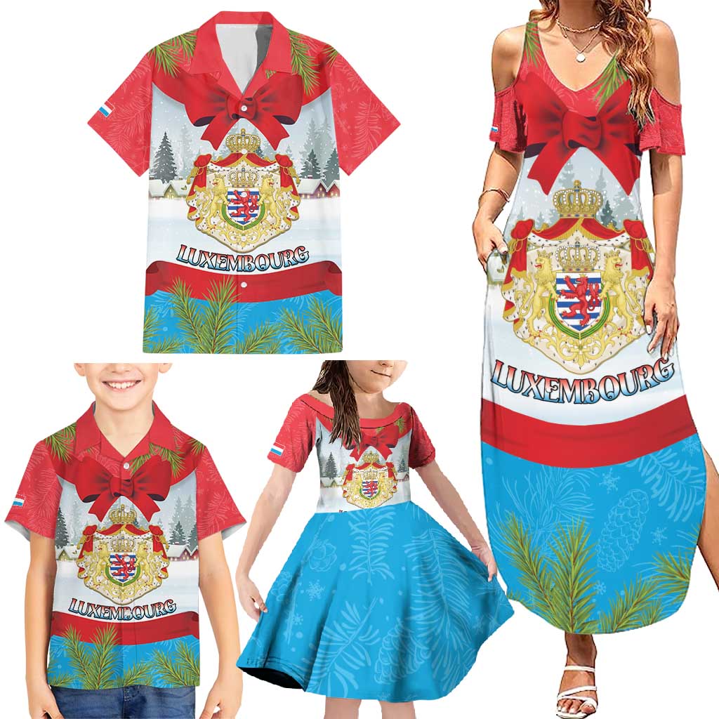 Personalised Luxembourg Christmas Family Matching Summer Maxi Dress and Hawaiian Shirt Schei Chreschtdeeg 2025 - Wonder Print Shop