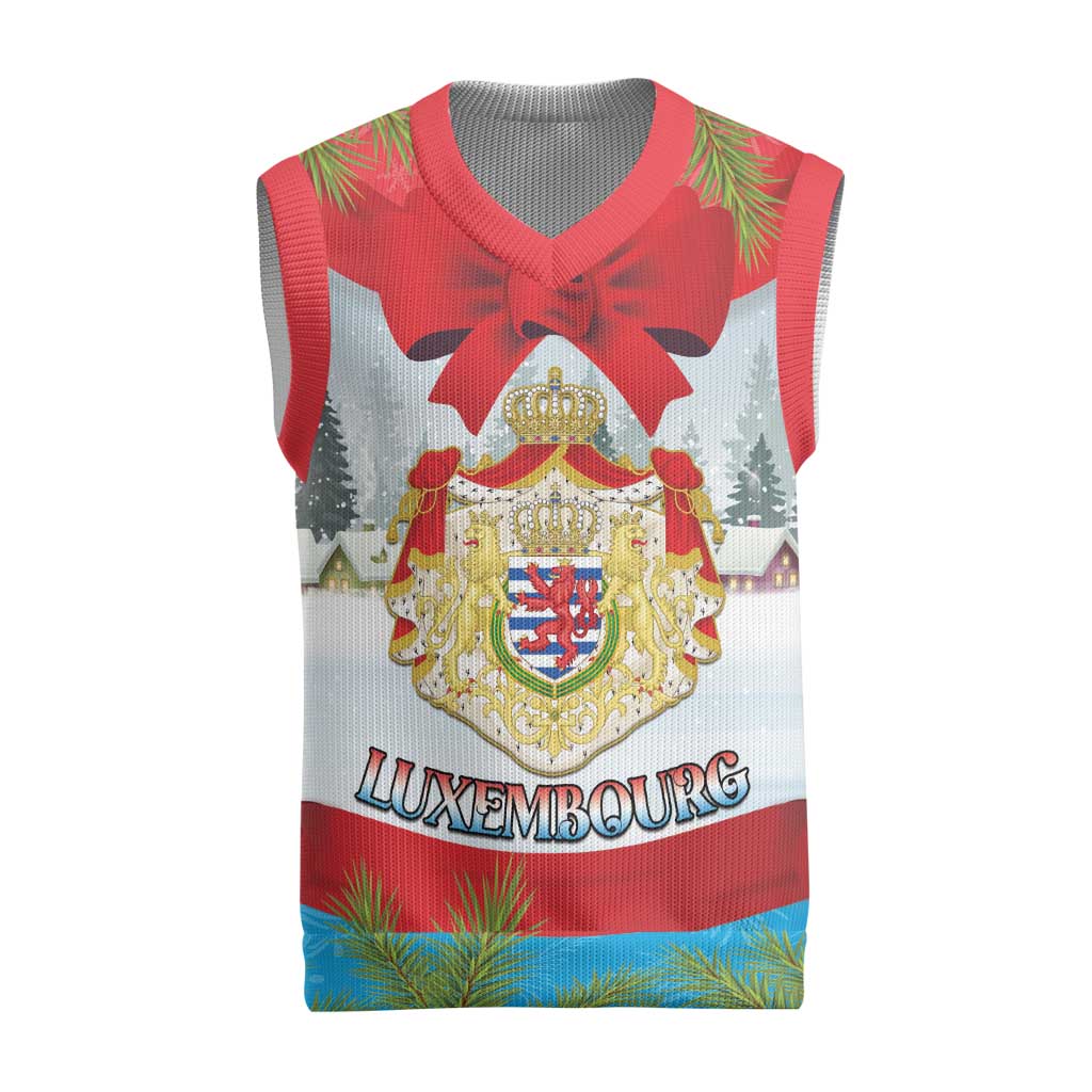 Personalised Luxembourg Christmas Knitted V-Neck Vest Schei Chreschtdeeg 2025 - Wonder Print Shop