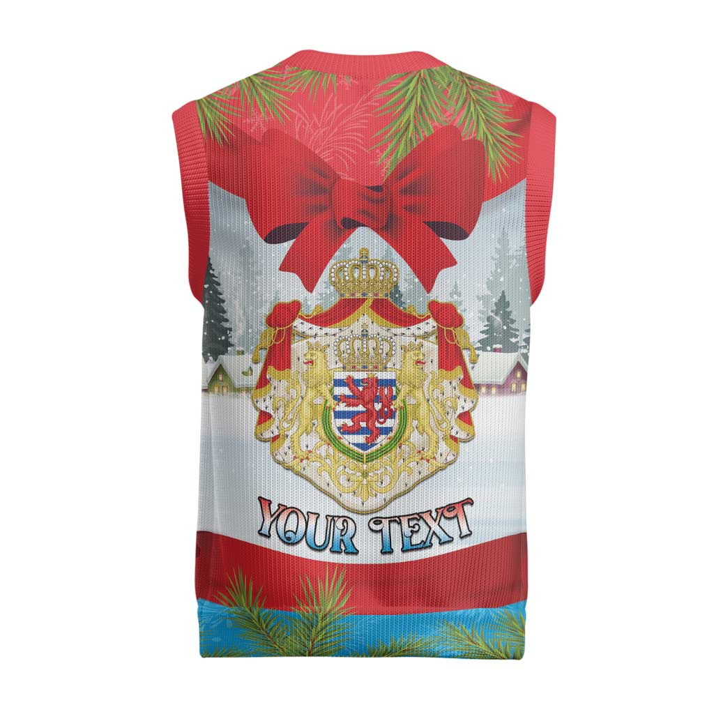 Personalised Luxembourg Christmas Knitted V-Neck Vest Schei Chreschtdeeg 2025 - Wonder Print Shop