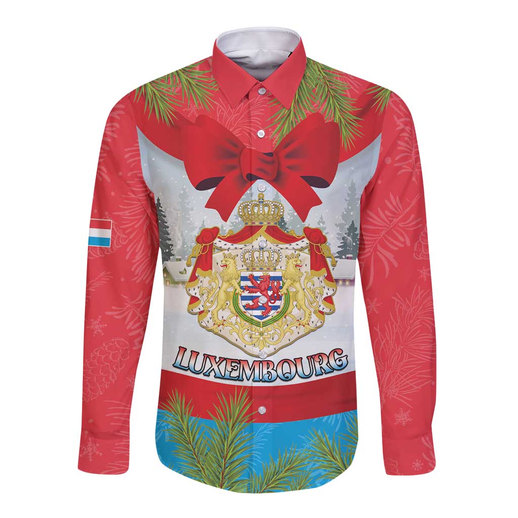 Personalised Luxembourg Christmas Long Sleeve Button Shirt Schei Chreschtdeeg 2025 - Wonder Print Shop