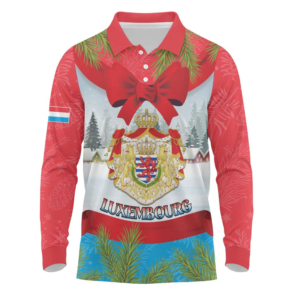 Personalised Luxembourg Christmas Long Sleeve Polo Shirt Schei Chreschtdeeg 2025 - Wonder Print Shop
