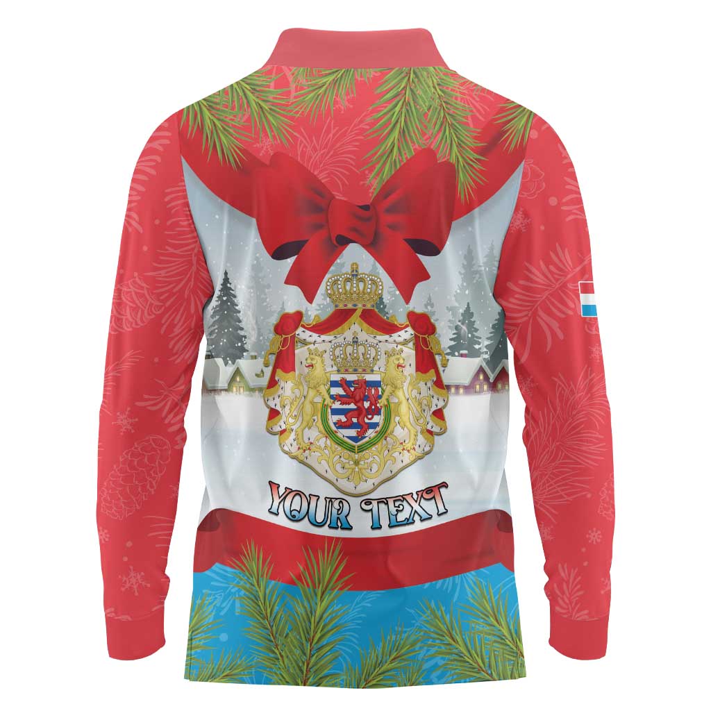 Personalised Luxembourg Christmas Long Sleeve Polo Shirt Schei Chreschtdeeg 2025 - Wonder Print Shop