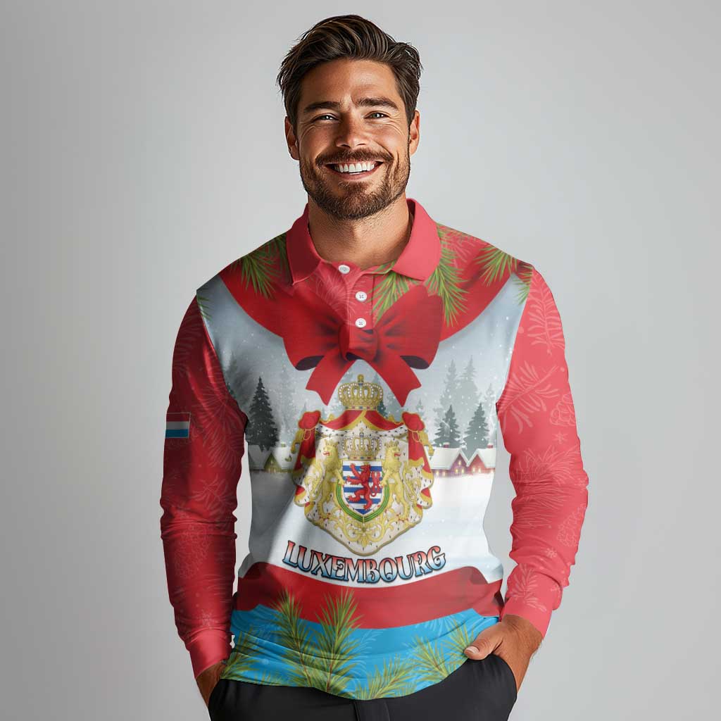 Personalised Luxembourg Christmas Long Sleeve Polo Shirt Schei Chreschtdeeg 2025 - Wonder Print Shop