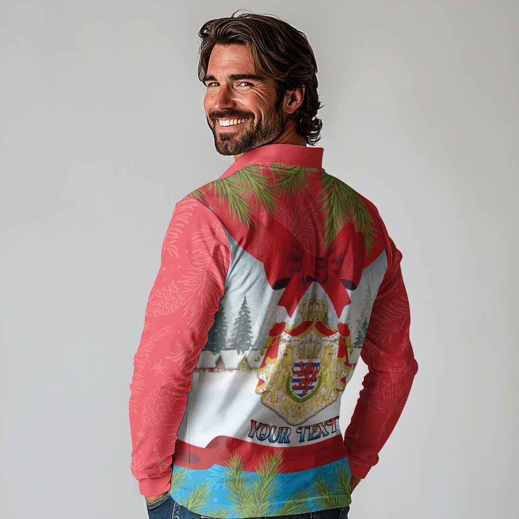 Personalised Luxembourg Christmas Long Sleeve Polo Shirt Schei Chreschtdeeg 2025 - Wonder Print Shop