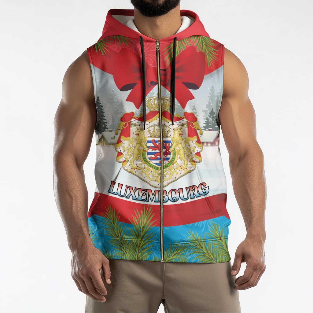 Personalised Luxembourg Christmas Sleeveless Zip Hoodie Schei Chreschtdeeg 2025 - Wonder Print Shop