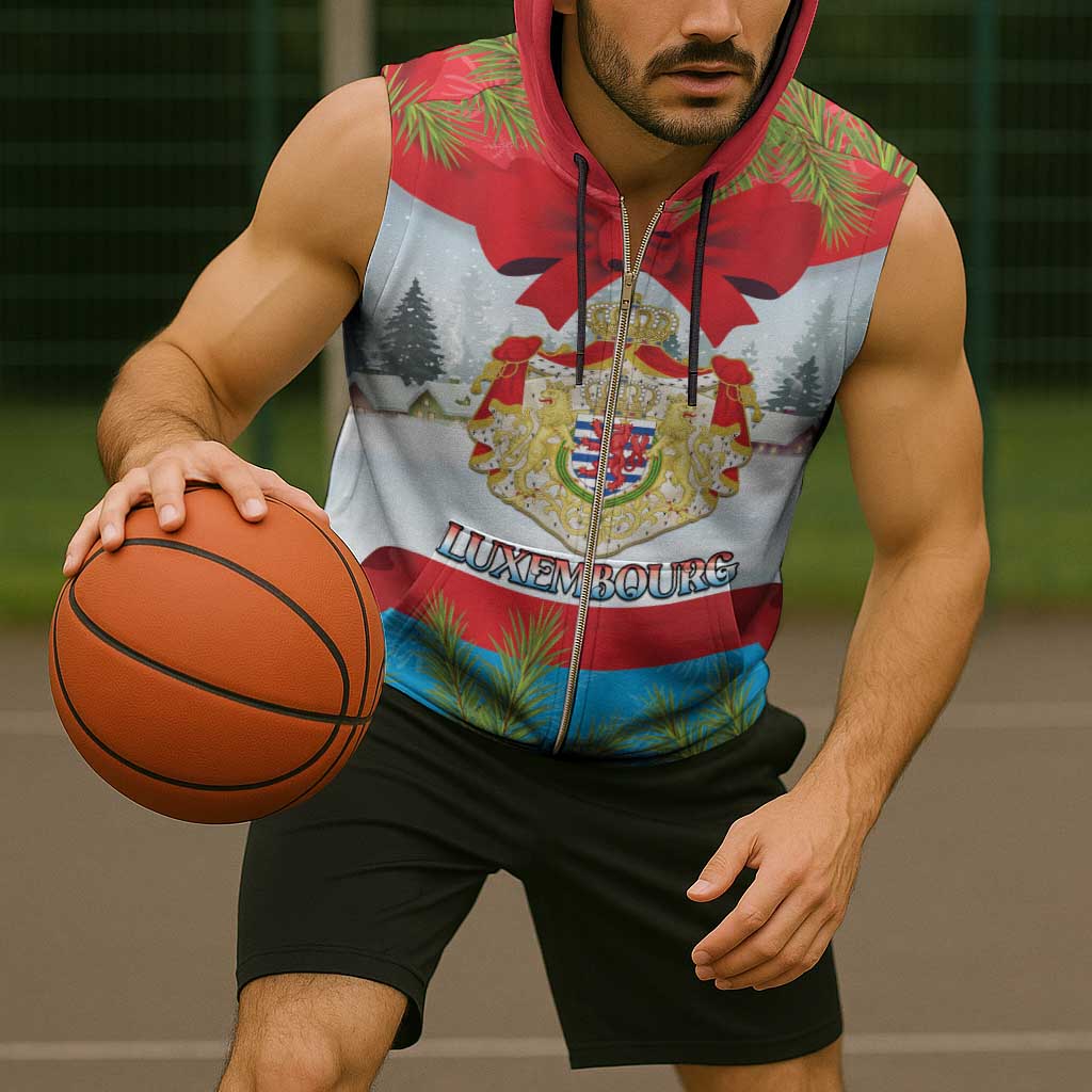 Personalised Luxembourg Christmas Sleeveless Zip Hoodie Schei Chreschtdeeg 2025 - Wonder Print Shop