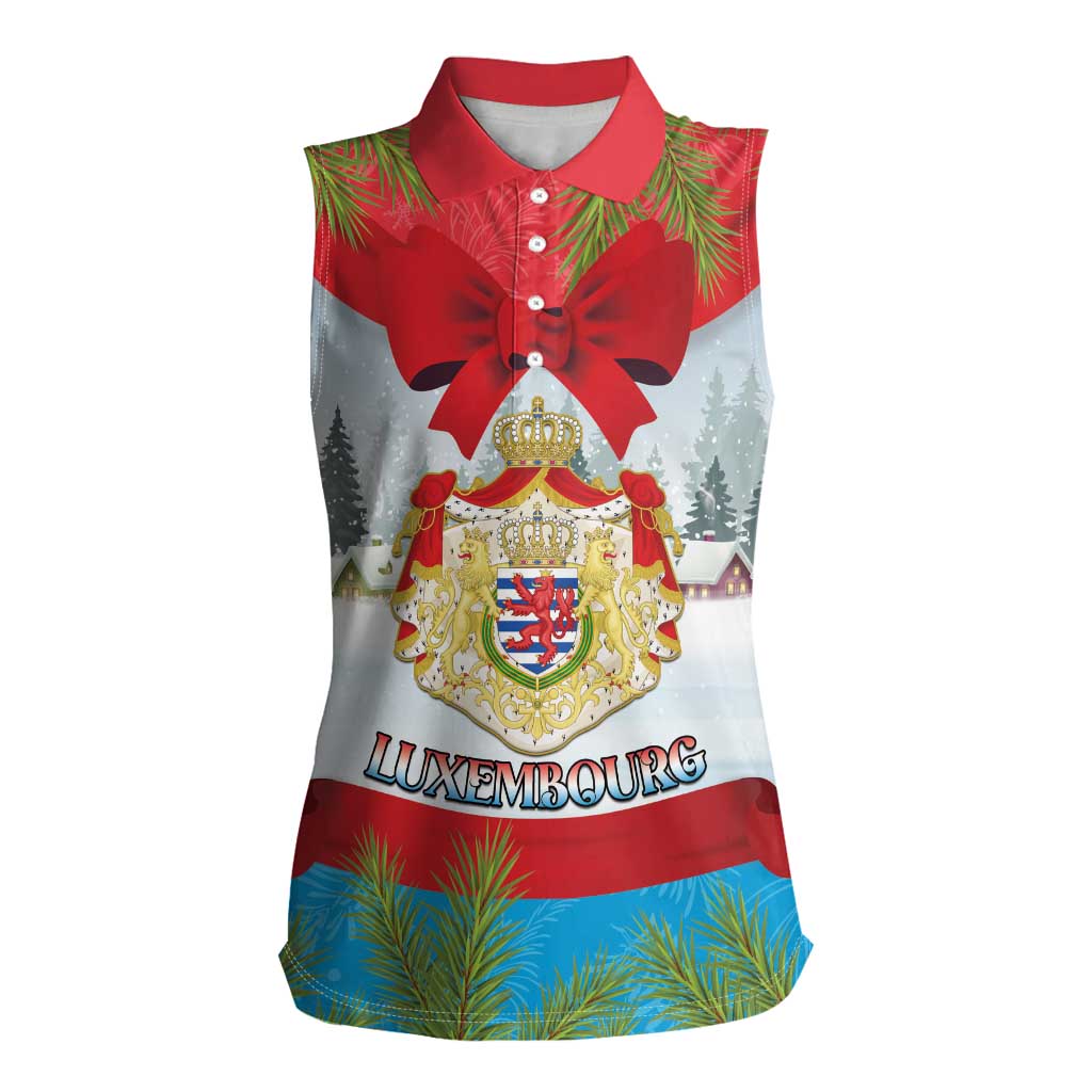 Personalised Luxembourg Christmas Women Sleeveless Polo Shirt Schei Chreschtdeeg 2025 - Wonder Print Shop