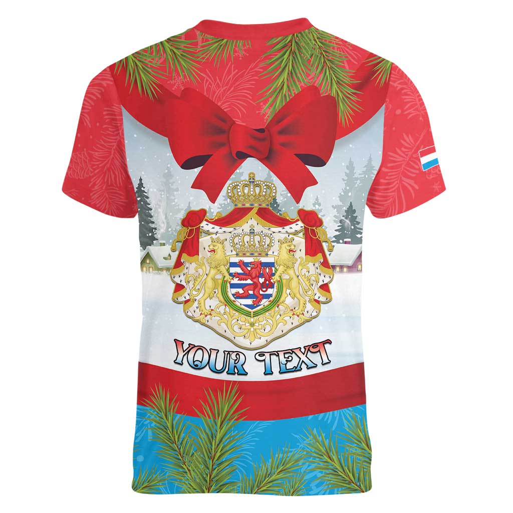 Personalised Luxembourg Christmas Women V-Neck T-Shirt Schei Chreschtdeeg 2025 - Wonder Print Shop