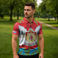 Personalised Luxembourg Christmas Zipper Polo Shirt Schei Chreschtdeeg 2025 - Wonder Print Shop