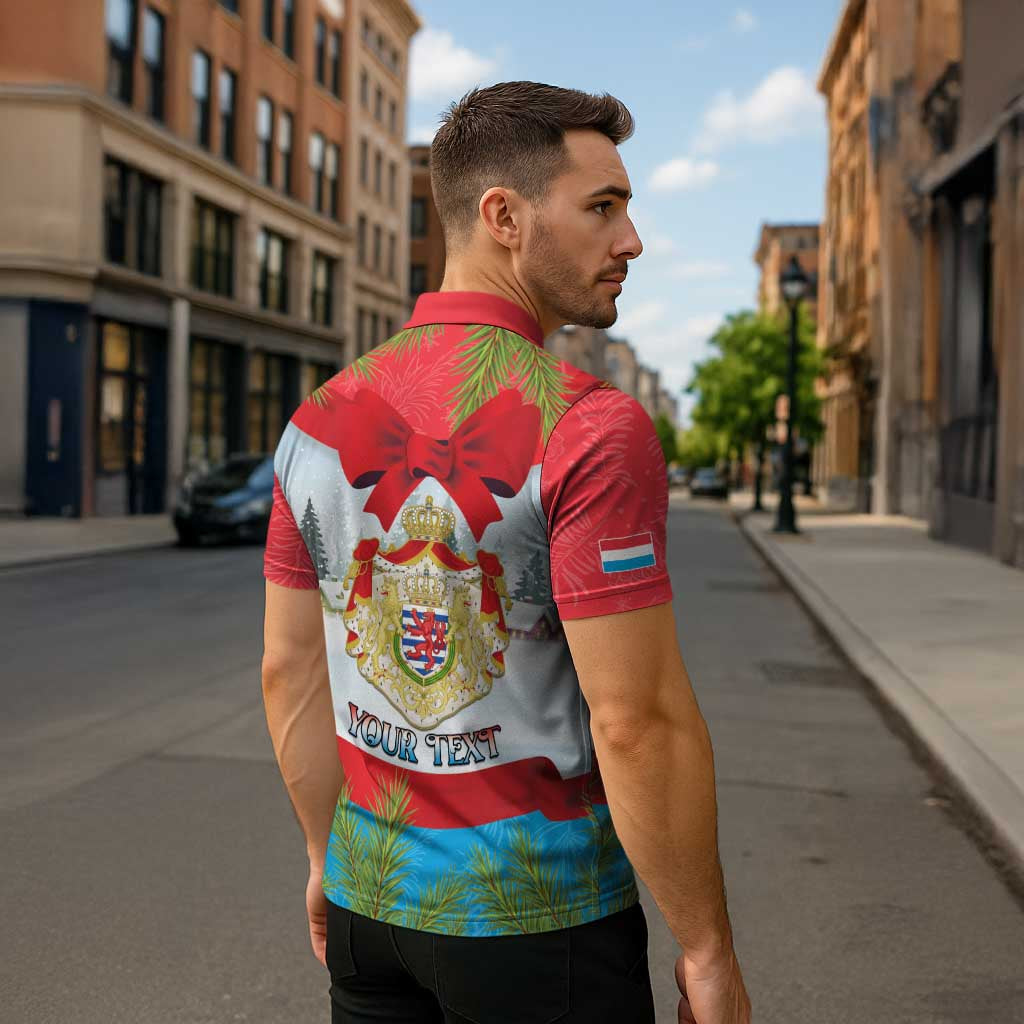 Personalised Luxembourg Christmas Zipper Polo Shirt Schei Chreschtdeeg 2025 - Wonder Print Shop