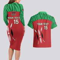Custom Athletics Kenya Couples Matching Long Sleeve Bodycon Dress and Hawaiian Shirt Kenyan Runner - Wonder Print Shop