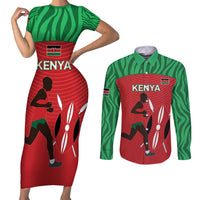 Custom Athletics Kenya Couples Matching Short Sleeve Bodycon Dress and Long Sleeve Button Shirt Kenyan Runner - Wonder Print Shop