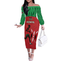 Custom Athletics Kenya Family Matching Off The Shoulder Long Sleeve Dress and Hawaiian Shirt Kenyan Runner - Wonder Print Shop