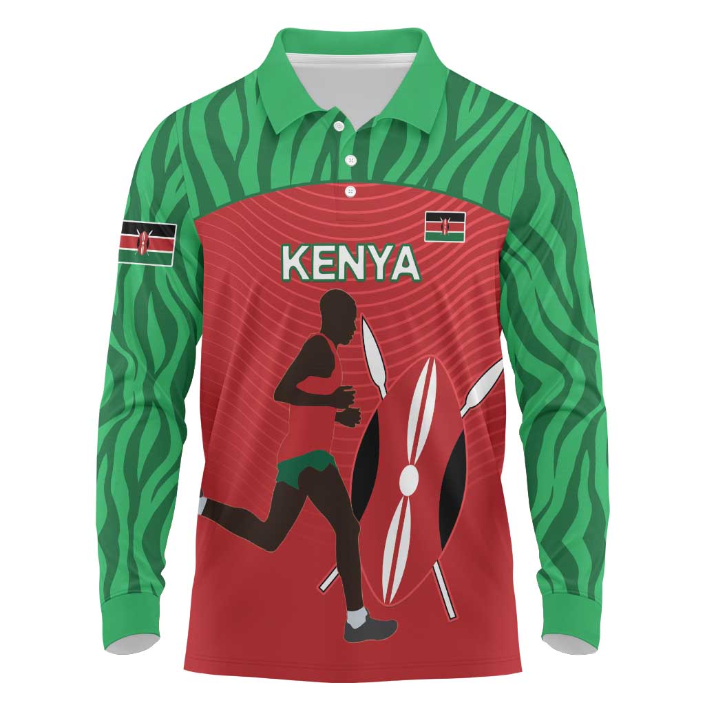Custom Athletics Kenya Long Sleeve Polo Shirt Kenyan Runner - Wonder Print Shop