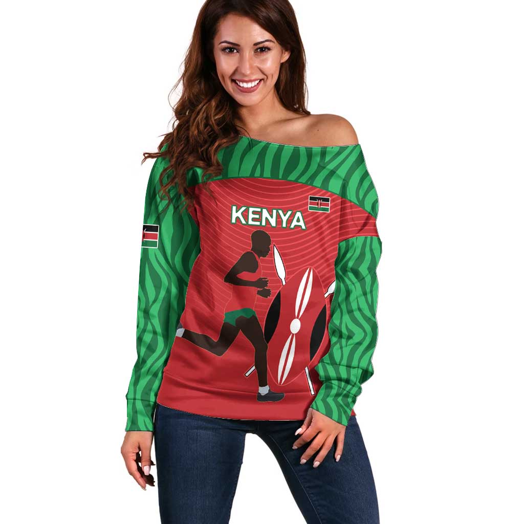 Custom Athletics Kenya Off Shoulder Sweater Kenyan Runner - Wonder Print Shop