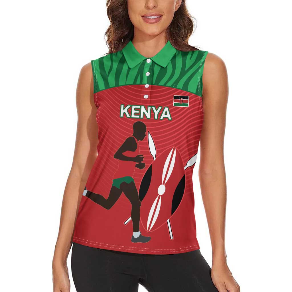 Custom Athletics Kenya Women Sleeveless Polo Shirt Kenyan Runner - Wonder Print Shop