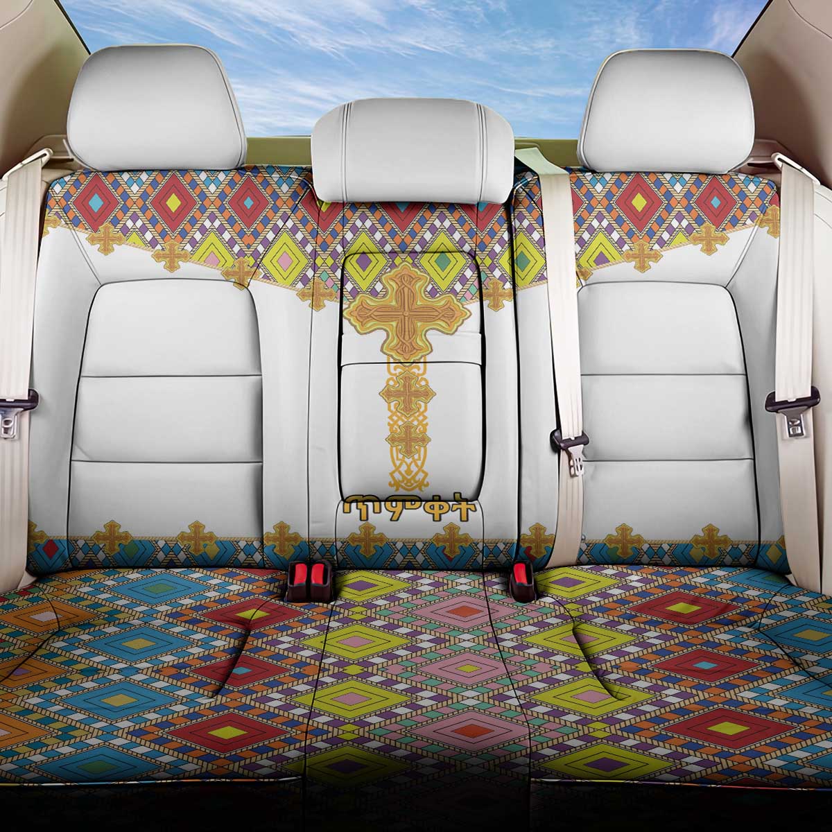 Ethiopian Epiphany Back Car Seat Cover Cross Mix Tilet Pattern - Wonder Print Shop