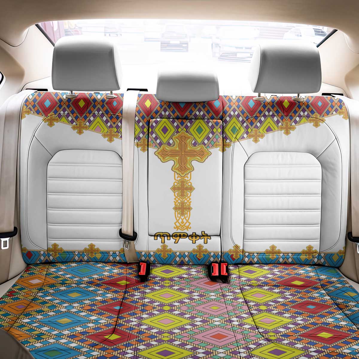 Ethiopian Epiphany Back Car Seat Cover Cross Mix Tilet Pattern - Wonder Print Shop