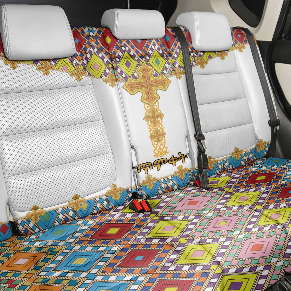 Ethiopian Epiphany Back Car Seat Cover Cross Mix Tilet Pattern - Wonder Print Shop