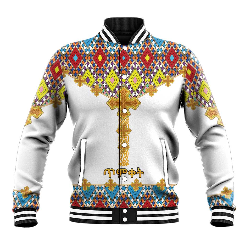 Ethiopian Epiphany Baseball Jacket Cross Mix Tilet Pattern - Wonder Print Shop