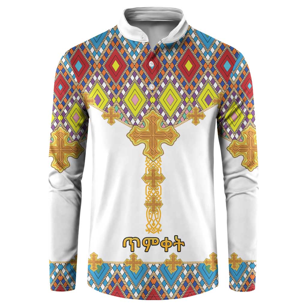 Ethiopian Epiphany Button Sweatshirt Cross Mix Tilet Pattern - Wonder Print Shop