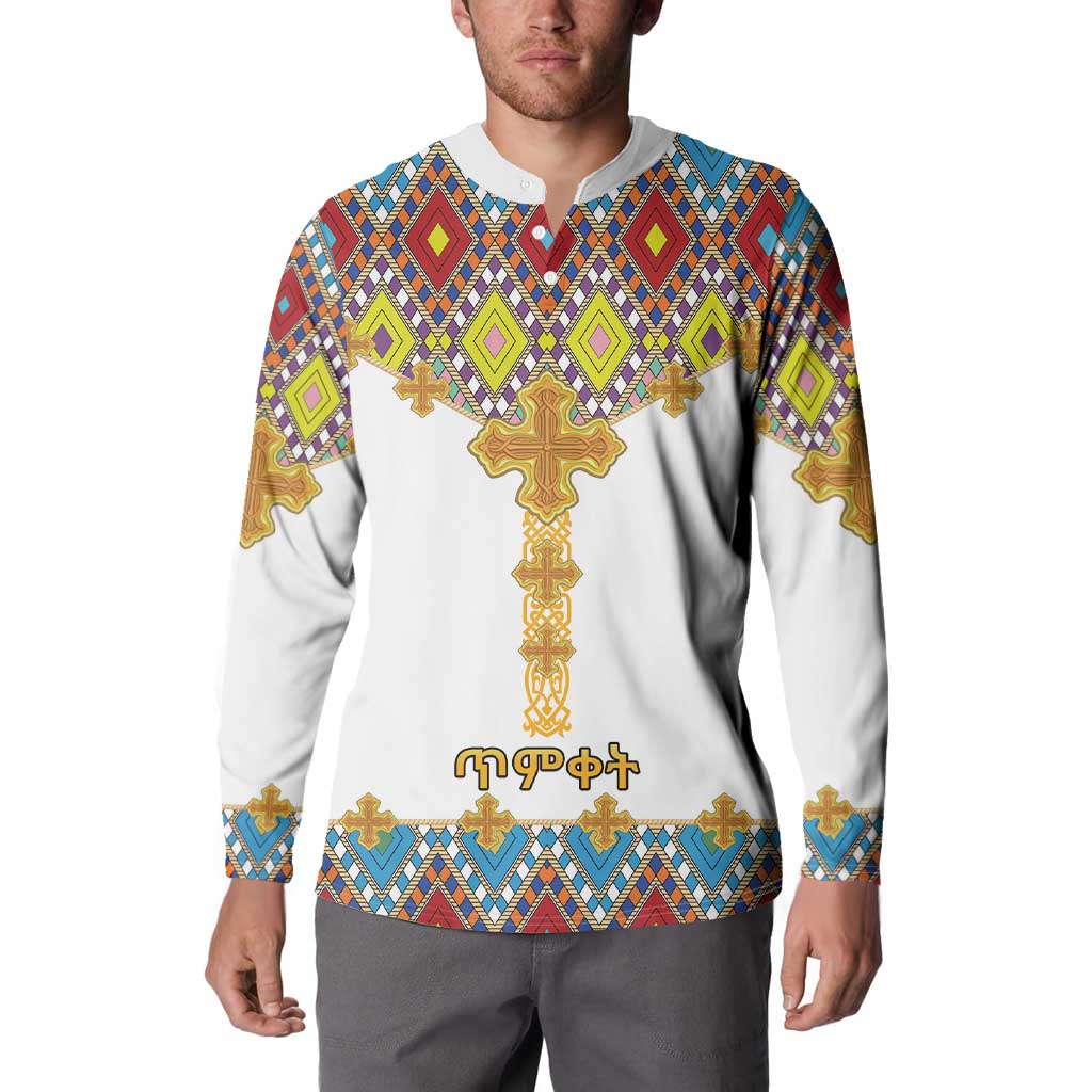 Ethiopian Epiphany Button Sweatshirt Cross Mix Tilet Pattern - Wonder Print Shop