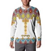 Ethiopian Epiphany Button Sweatshirt Cross Mix Tilet Pattern - Wonder Print Shop