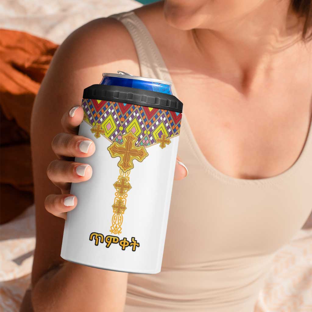 Ethiopian Epiphany 4 in 1 Can Cooler Tumbler Cross Mix Tilet Pattern - Wonder Print Shop