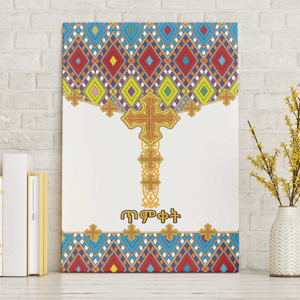 Ethiopian Epiphany Canvas Wall Art Cross Mix Tilet Pattern - Wonder Print Shop