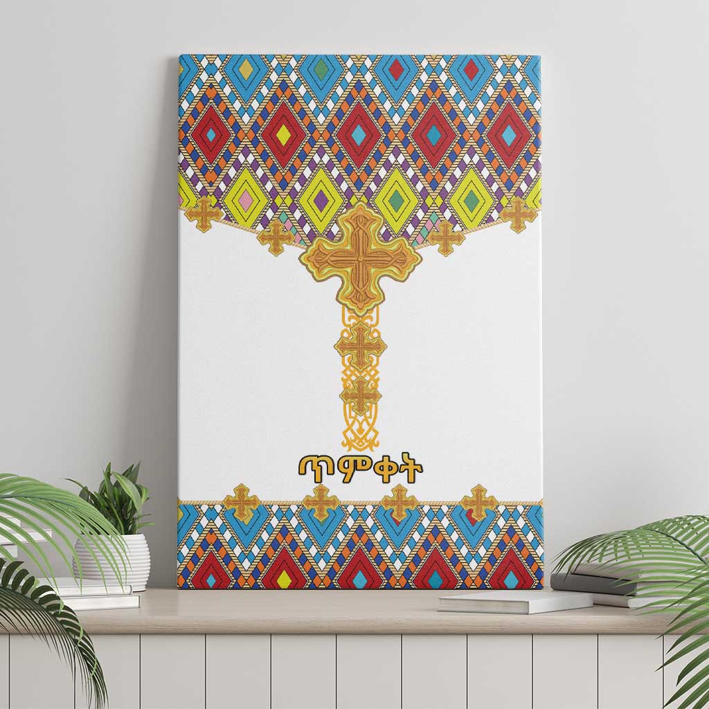 Ethiopian Epiphany Canvas Wall Art Cross Mix Tilet Pattern - Wonder Print Shop